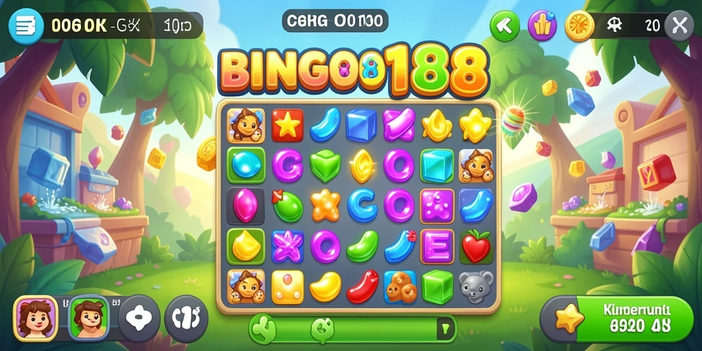 Tampilan screenshot menunjukkan keseruan gameplay Match-3 yang penuh warna.