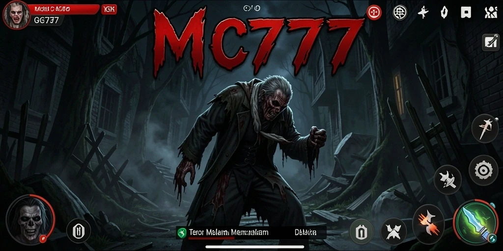 Screenshot MC777 menampilkan momen menegangkan di dunia gelap dan menyeramkan.
