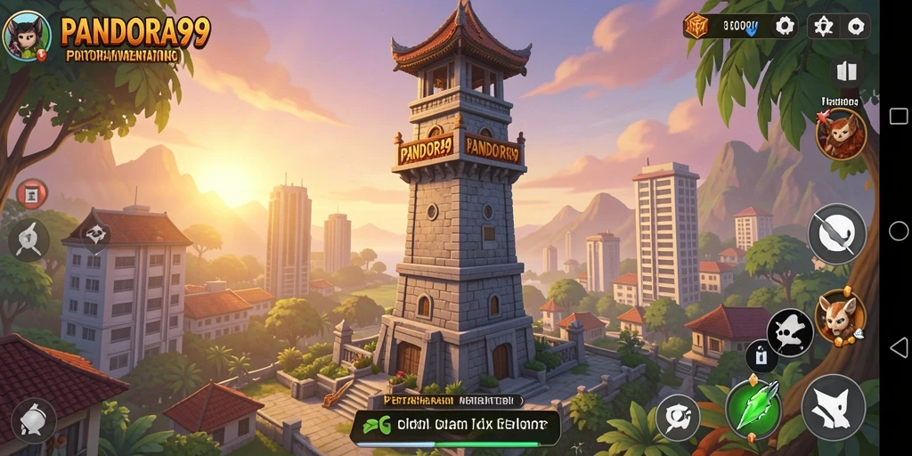 Tangkapan layar PANDORA99 menunjukkan aksi menara pertahanan yang mendebarkan.