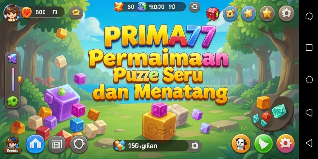 Screenshot utama PRIMA77 menampilkan tingkat gameplay Puzzle yang menantang.